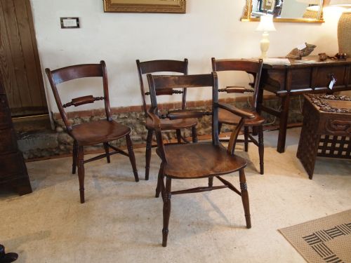 Chairs Victorian Windsor Knifeback Set of Four Inc Armchair Beech and Elm C1870
