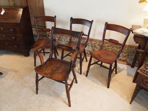 fig 2. Chairs Victorian Windsor knifeback set of four inc armchair Beech and Elm c1870