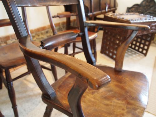 fig 3. Chairs Victorian Windsor knifeback set of four inc armchair Beech and Elm c1870