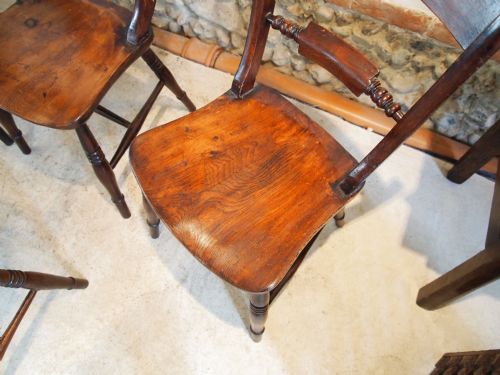 fig 4. Chairs Victorian Windsor knifeback set of four inc armchair Beech and Elm c1870