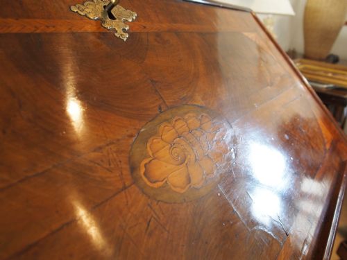 fig 2. Bureau George II figured Walnut exceptional stepped interior c1740
