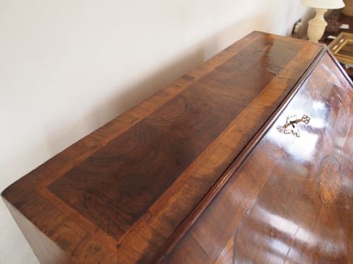fig 4. Bureau George II figured Walnut exceptional stepped interior c1740