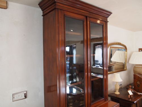 fig 1. Bookcase display case Victorian Walnut slim proportions c1890