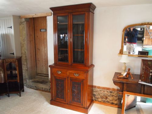 fig 2. Bookcase display case Victorian Walnut slim proportions c1890