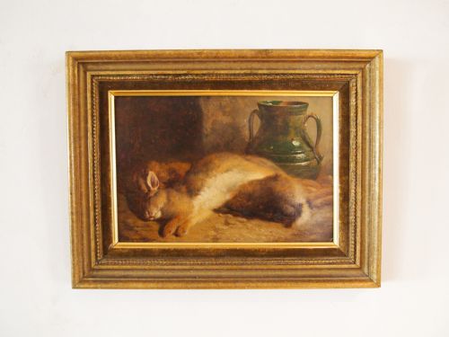 fig 4. Oil Painting Still life with rabbit and pot c1877 William Hughes 1842-1901