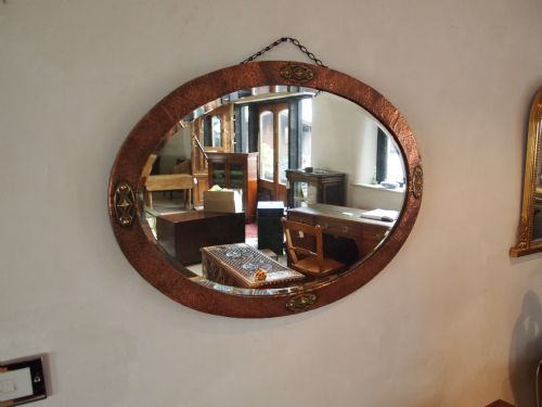 Mirror Arts and Crafts Copper Mirror with Brass Mounts C1900