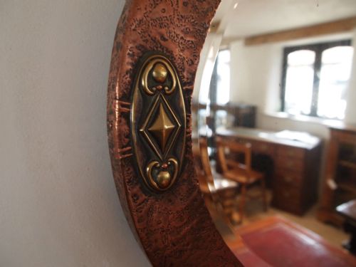 fig 1. Mirror arts and crafts copper mirror with brass mounts c1900
