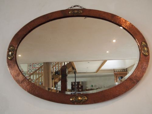 fig 2. Mirror arts and crafts copper mirror with brass mounts c1900