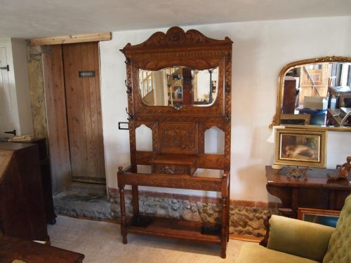 Hall Stand Coat Stand Victorian Carved Oak C1880