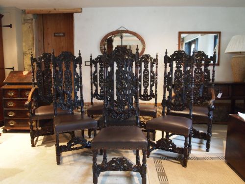 Chairs Set of Eight Fine Quality Victorian Carved Oak Dining Chairs C1890