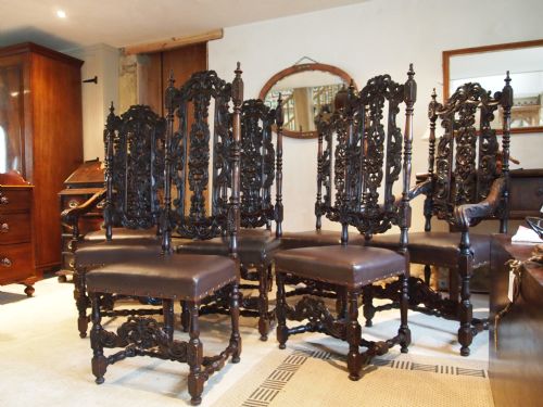 fig 2. Chairs set of eight fine quality Victorian carved Oak dining chairs c1890