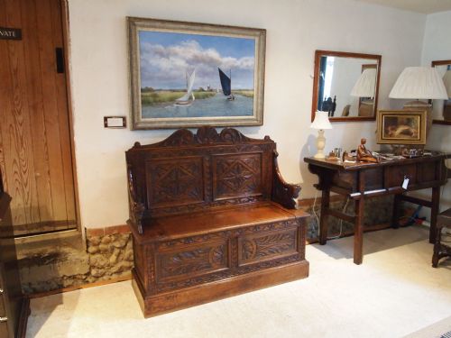 fig 3. Settle bench Victorian carved Oak c1880