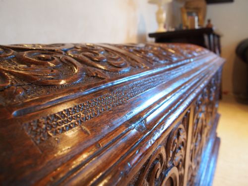 fig 1. Coffer Blanket chest box French carved Oak c1780