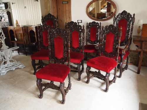 Chairs Set of Eight Victorian Carved Oak Dining Chairs Two Carvers C1890