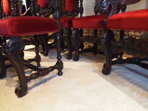 fig 1. Chairs set of eight Victorian Carved Oak dining chairs two carvers c1890