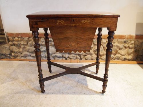 Table Work Sewing Side Table Fine Quality Victorian Rosewood Inlaid C1870