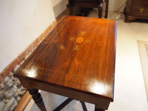 fig 1. Table work sewing side table fine quality Victorian Rosewood inlaid c1870