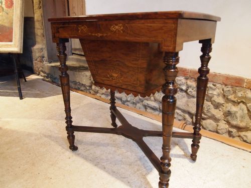 fig 2. Table work sewing side table fine quality Victorian Rosewood inlaid c1870