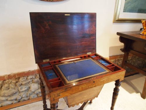 fig 3. Table work sewing side table fine quality Victorian Rosewood inlaid c1870