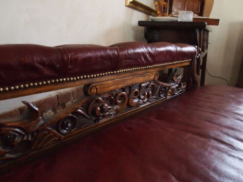 fig 3. Chaise Long sofa settee Victorian carved Oak and leather country house c1870