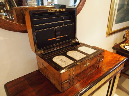 fig 3. Box Writing slope Victorian figured Walnut, Coromandel and inlaid c1870