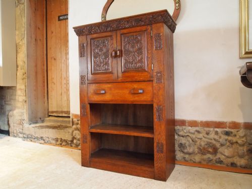 Bookcase Victorian Arts and Crafts Carved Oak C1890