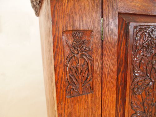 fig 1. Bookcase Victorian Arts and Crafts carved Oak c1890