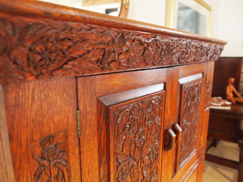 fig 3. Bookcase Victorian Arts and Crafts carved Oak c1890