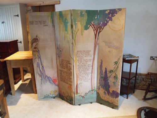 Screen Stand Arts and Crafts Art Nouveau Embroidery C1900