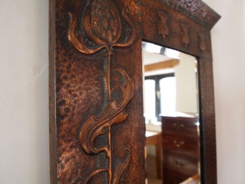 fig 2. Mirror Arts and Crafts copper 'East West Hames Best' Possibly Libertys c1900