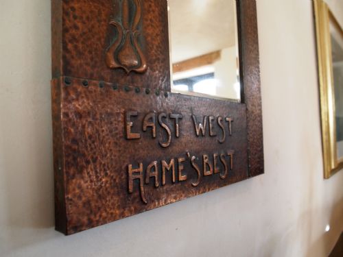 fig 3. Mirror Arts and Crafts copper 'East West Hames Best' Possibly Libertys c1900