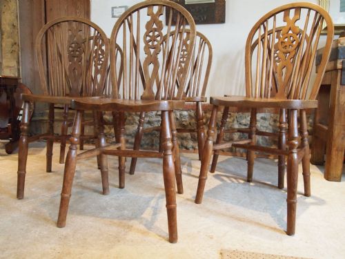 fig 2. Chairs set of six Victorian Wheel back Windsor Ash and Elm kitchen dining c1890