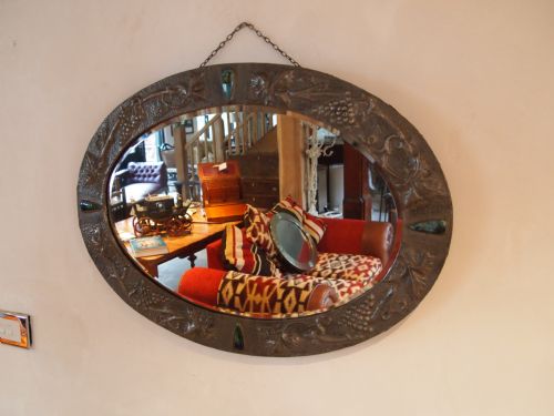 Mirror Arts and Crafts Pewter Frame with Ruskin Enamels C1900