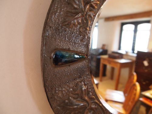 fig 1. Mirror Arts and crafts pewter frame with Ruskin enamels c1900