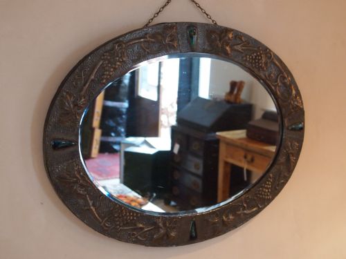 fig 2. Mirror Arts and crafts pewter frame with Ruskin enamels c1900