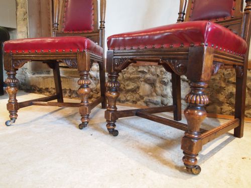 fig 1. Chair chairs a pair of Oak and leather Arts and Crafts Hall chairs c1900
