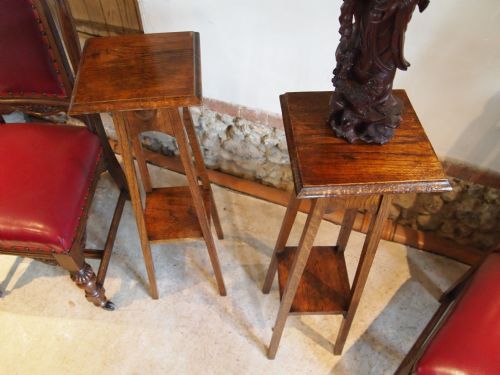 fig 2. Tables Jardiniere stands a rare pair of Oak Arts and Crafts tables c1900