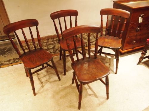 Chairs Set of 4 Victorian Roman Spindle Back Kitchen Windsor Beech and Elm C1870