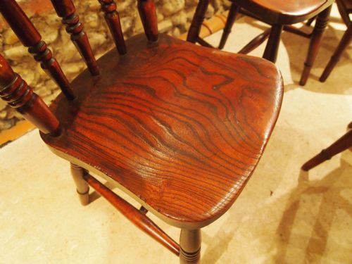 fig 1. Chairs set of 4 Victorian Roman spindle back kitchen Windsor Beech and Elm c1870