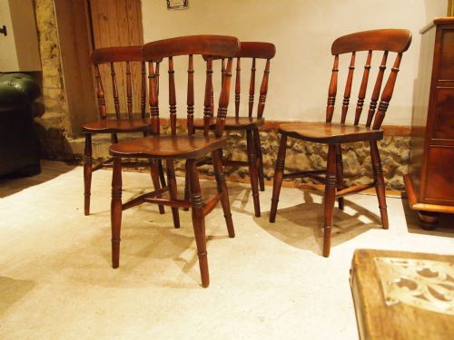 fig 2. Chairs set of 4 Victorian Roman spindle back kitchen Windsor Beech and Elm c1870