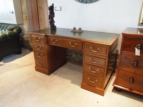 Desk Edwardian Mahogany Break Front Twin Pedestal Three Part Desk C1910