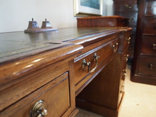 fig 1. Desk Edwardian Mahogany break front twin pedestal three part desk c1910