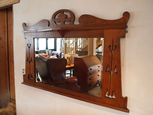 Mirror Arts and Crafts Oak Bevelled Plate C1900 Liberty Style