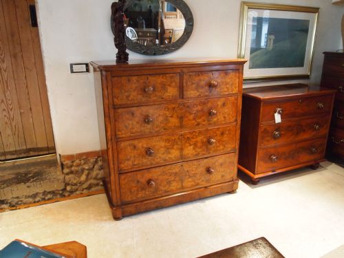 fig 1. Chest of drawers Victorian Burr and figured Walnut c1860