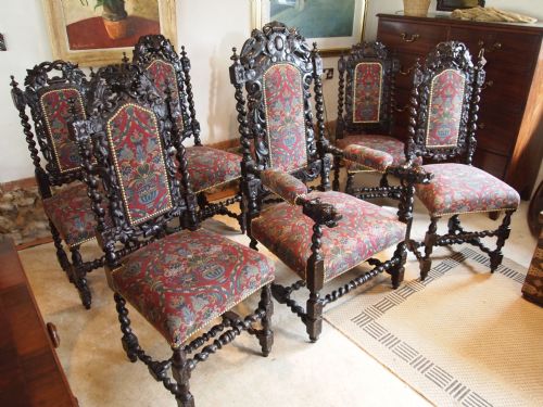 Chairs Victorian Carved Oak Dining Chairs 6 Side One Carver C1880
