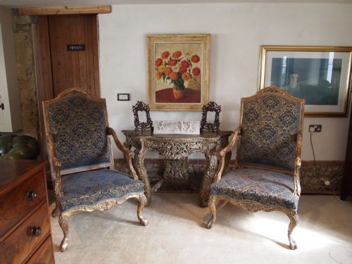 fig 1. Chairs a pair of carved Giltwood French Fauteuils c1920