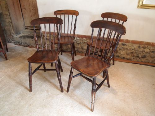 Chairs a Set of Four Victorian Windsor Beech and Elm Roman Spindle Backs C1870