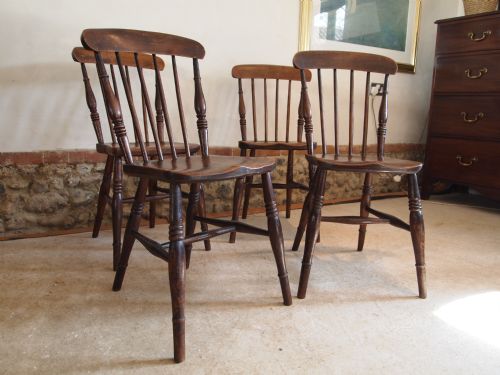 fig 2. Chairs a set of four Victorian Windsor Beech and Elm Roman spindle backs c1870