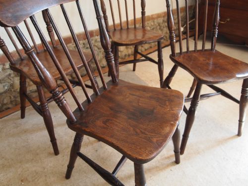 fig 3. Chairs a set of four Victorian Windsor Beech and Elm Roman spindle backs c1870