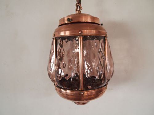 Light Ceiling Light Arts and Crafts Copper and Blown Glass C1910